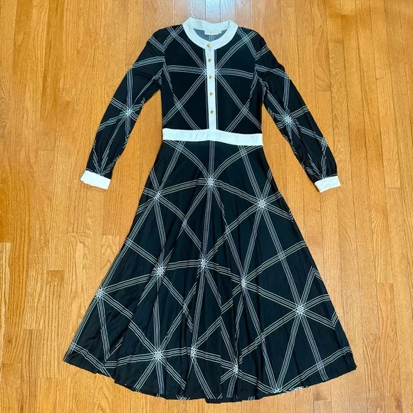 Tory Burch Anja Dress Women’s Medium Black Midi Silk Buttons Old Money Modest - Picture 2 of 11